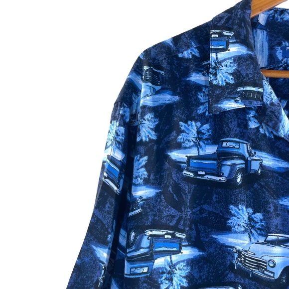 Puritan 100% Rayon "Moonlight Chevy" Print Front Pocket Hawaiian Camp Shirt 2XL - Picture 4 of 13
